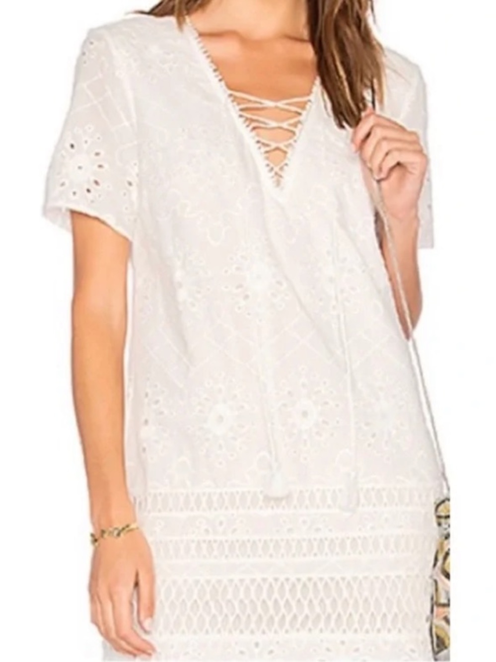 TJD THE JETSET DIARIES Anthropologie White Eyelet shift cotton Dress SMALL EUC